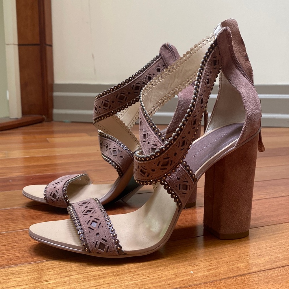 Zara Mauve Laser Cut Leather Heel Sandal